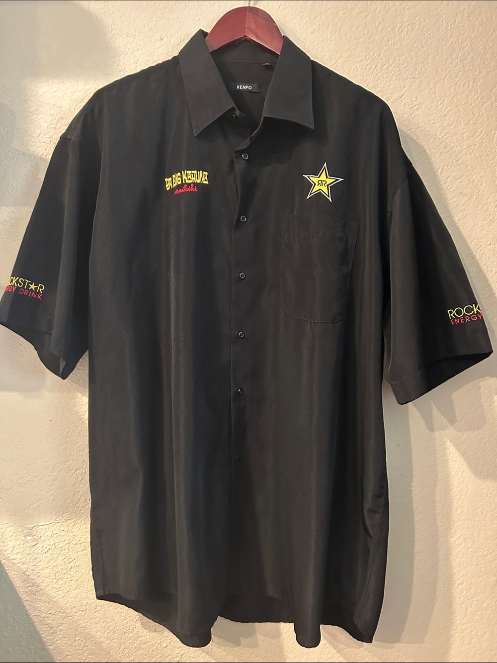ROCKSTAR ENERGY Mens Sz XL Shirt Da Big Kahuna Waikiki Black Button-Up Hawaii
